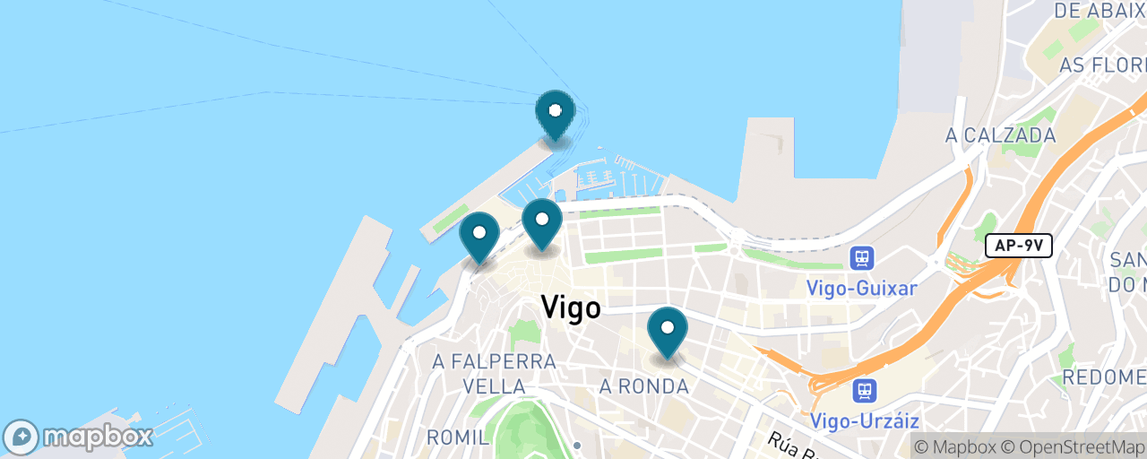 Map of the stops on “Casco Vello & Oyster Street on Foot”