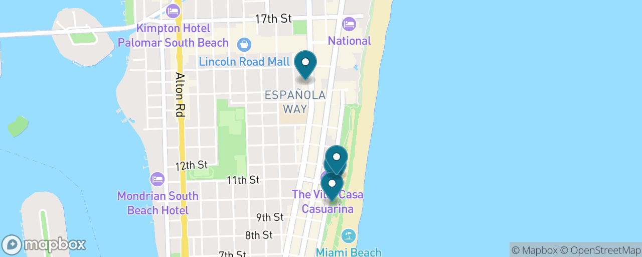 Map of the stops on “South Beach & the Art Deco Classic”