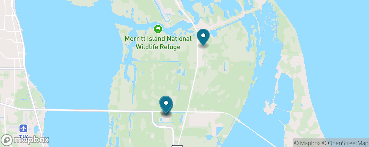 Map of the stops on “The Whole Kennedy Space Center — Atlantis, Saturn V & a Launch-Pad Bus”