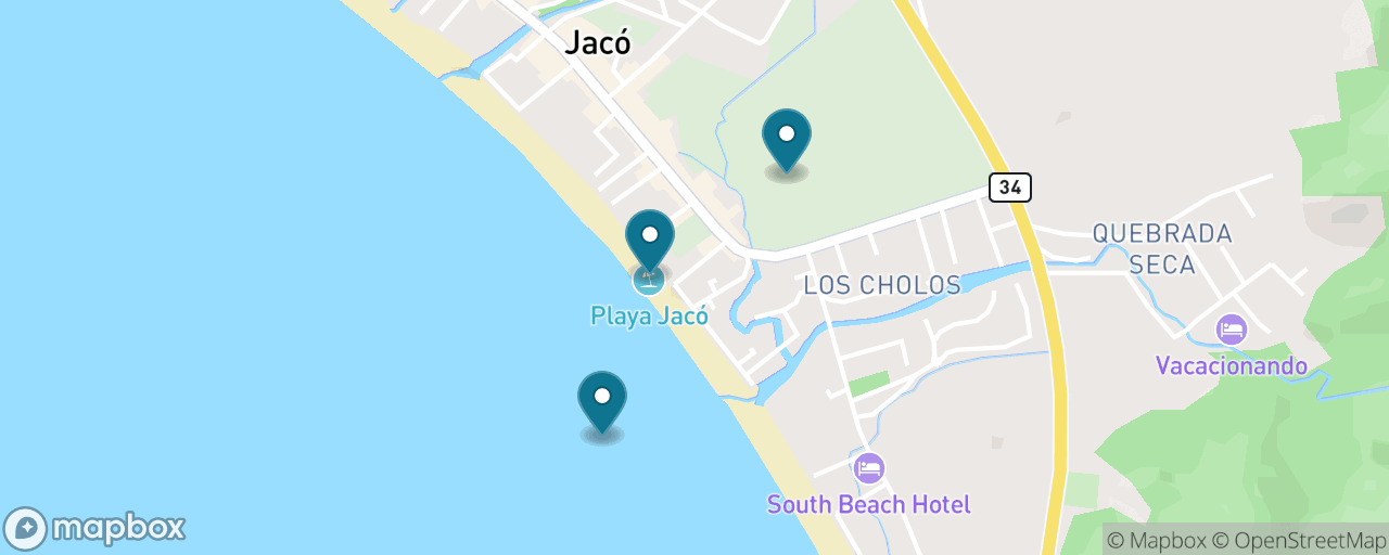 Map of the stops on “Jacó Beach & Surf Town”