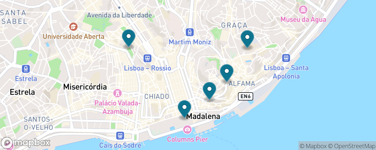 Map of the stops on “Lisbon for Free (Almost)”