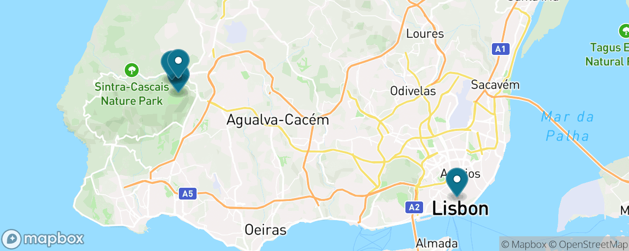 Map of the stops on “Sintra: Fairy-Tale Palaces in the Hills”