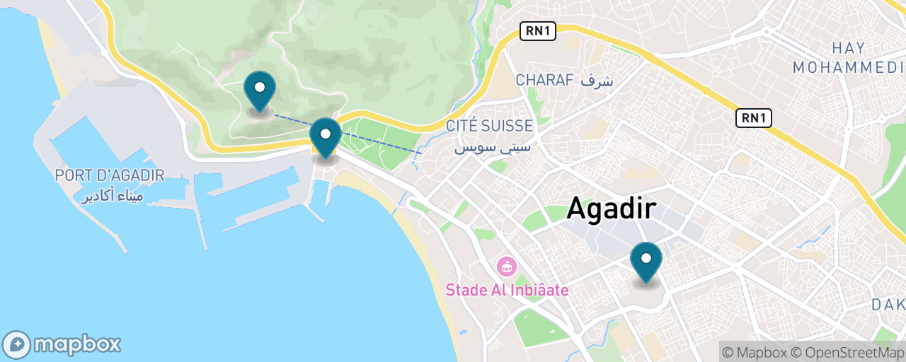 Map of the stops on “Agadir Highlights: Cable Car, Souk & Marina”