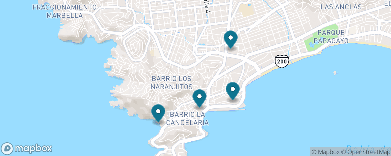 Map of the stops on “Old Acapulco Highlights Walk”
