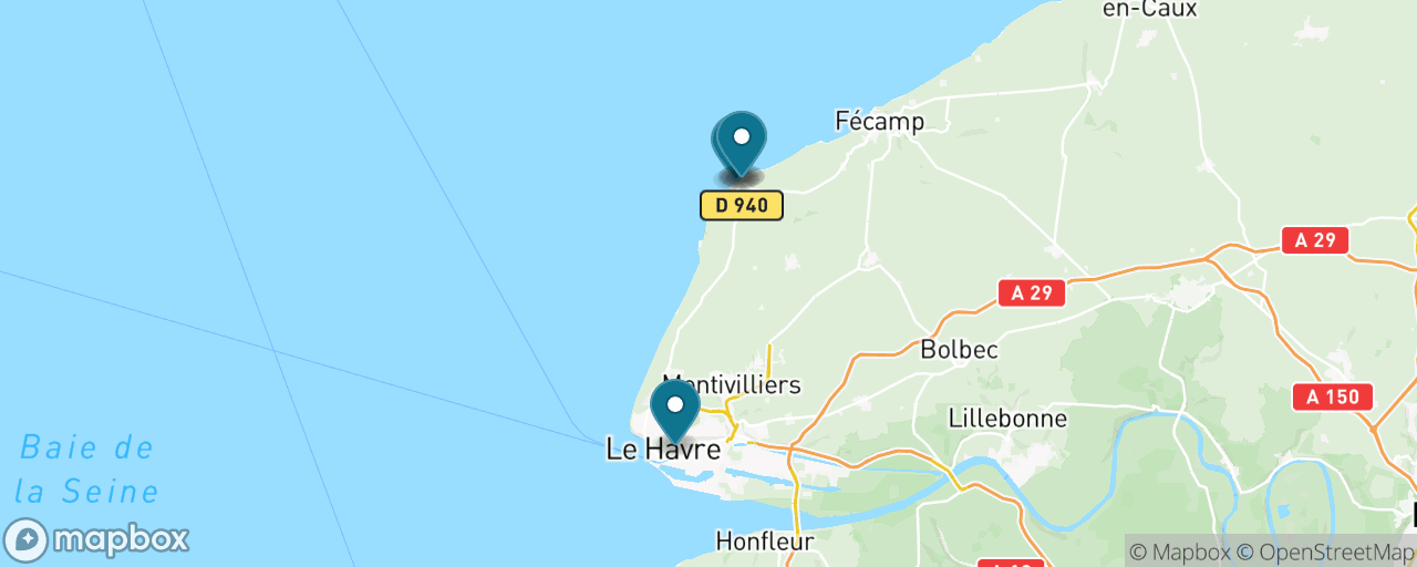 Map of the stops on “Etretat Alabaster Cliffs by Bus”