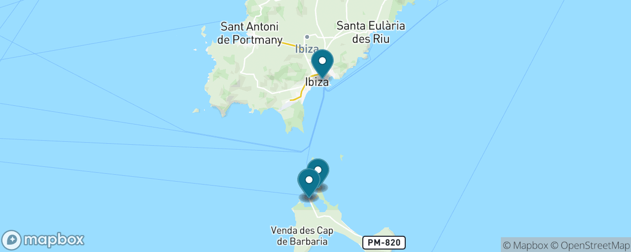 Map of the stops on “Formentera & Ses Illetes by Fast Ferry”