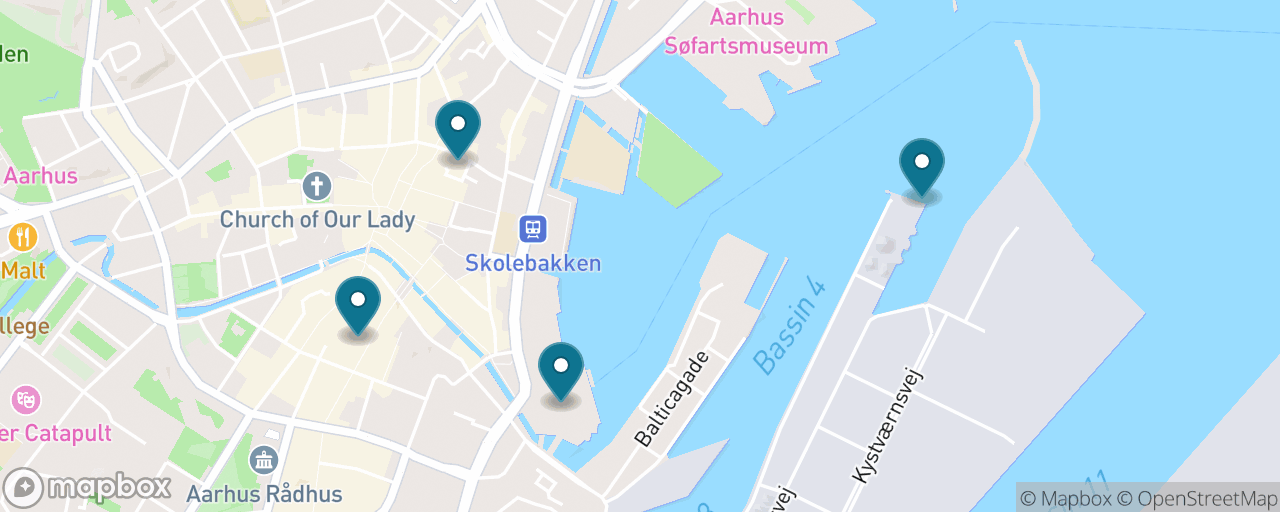 Map of the stops on “Free Aarhus: Old Town & Waterfront”