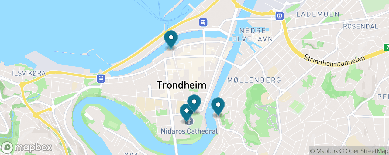 Map of the stops on “The Nidaros & Bakklandet Classic”
