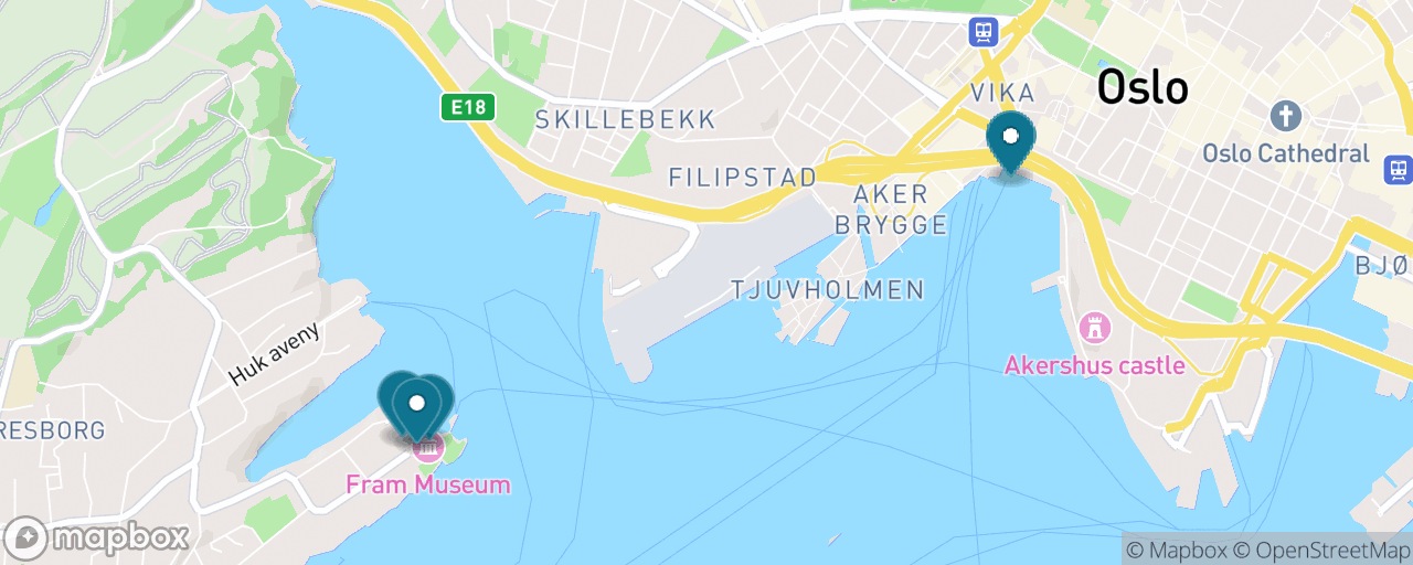 Map of the stops on “Bygdøy: Fram, Kon-Tiki & the Polar Heroes”