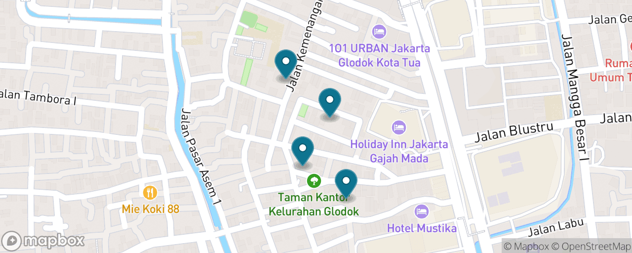 Map of the stops on “Glodok: Chinatown Food and Temples”