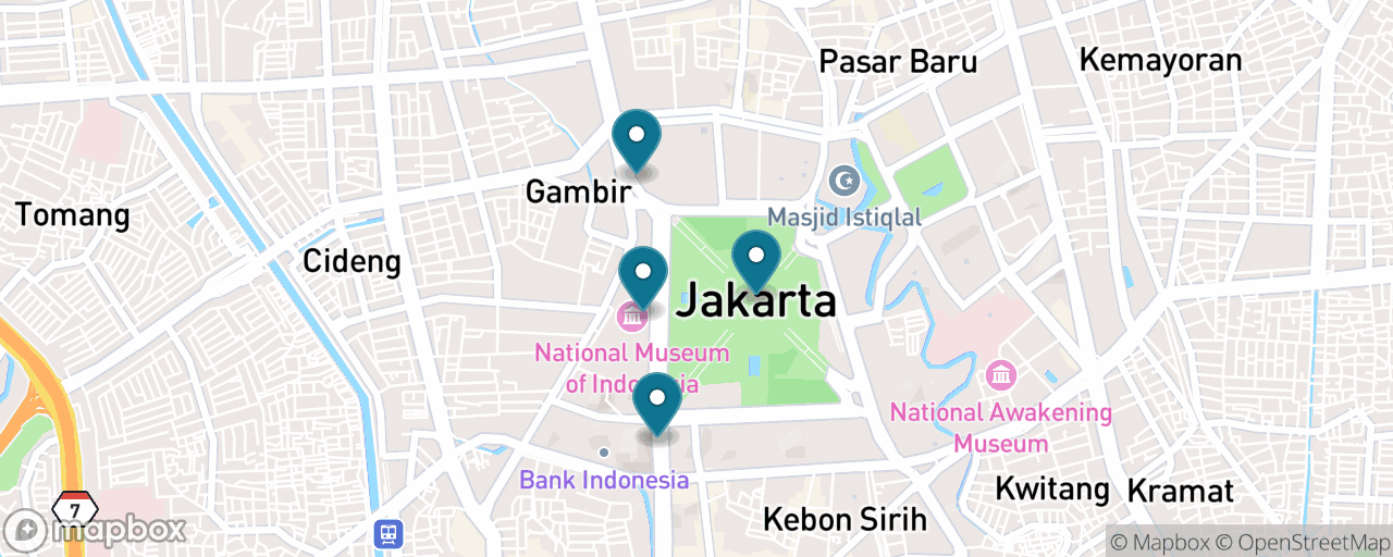Map of the stops on “Monas and the National Museum”