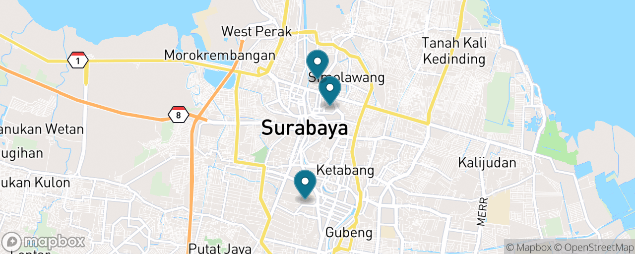 Map of the stops on “Markets & Street Food: Rawon, Rujak & a Spice Bazaar”