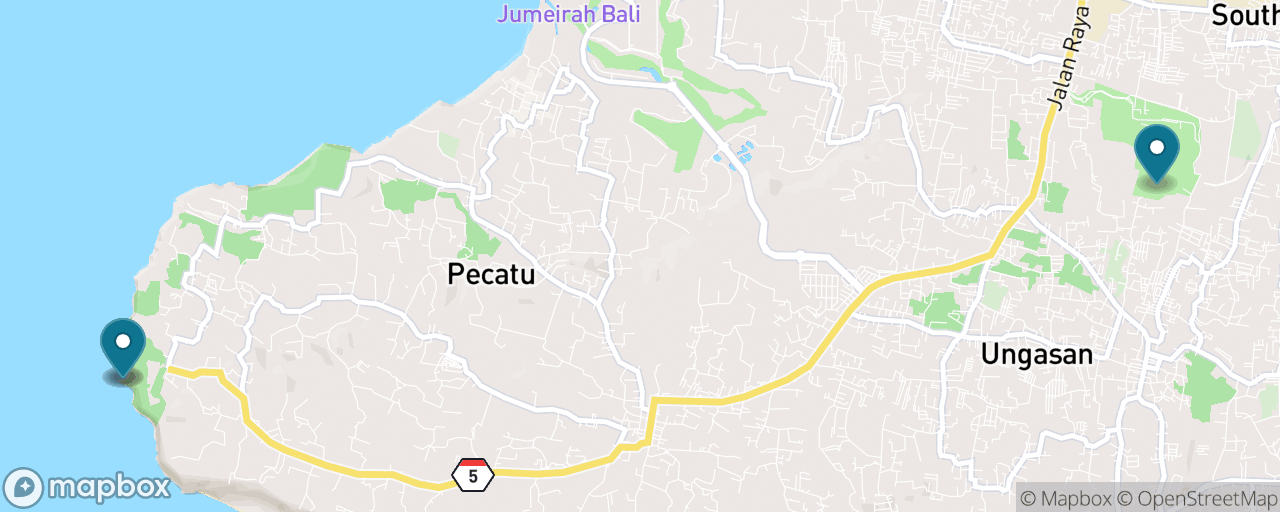 Map of the stops on “Uluwatu Cliffs & the Kecak Fire Dance”