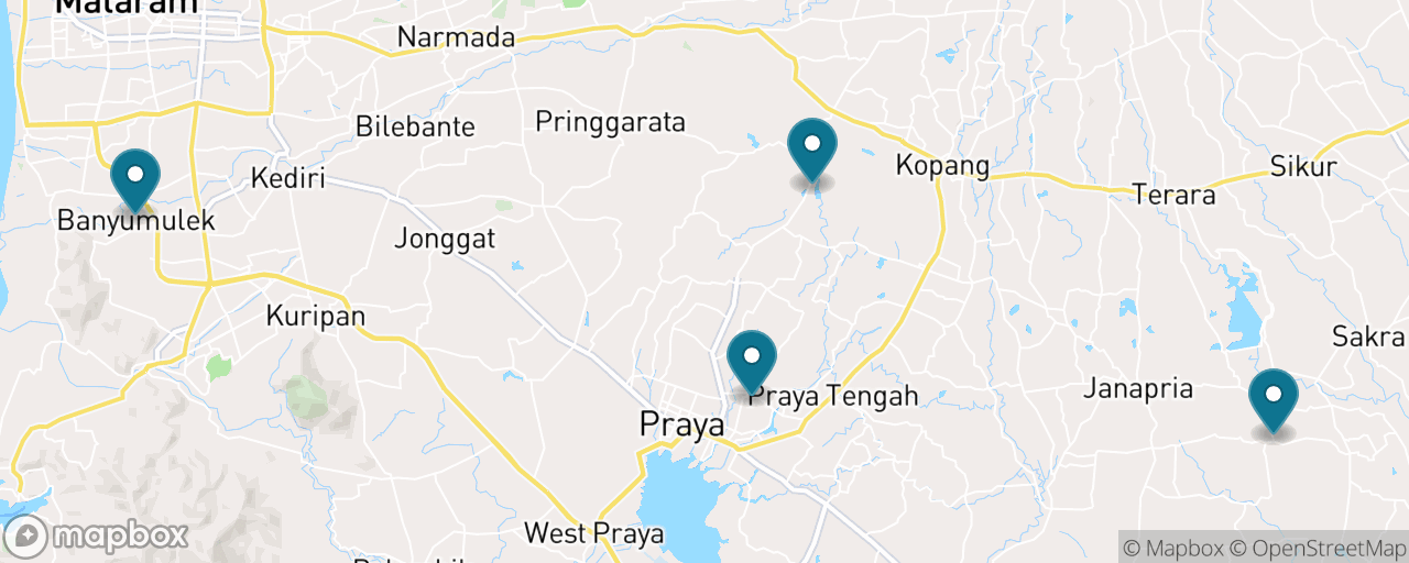 Map of the stops on “The Sasak Craft Loop: Pottery, Weaving, Sade”