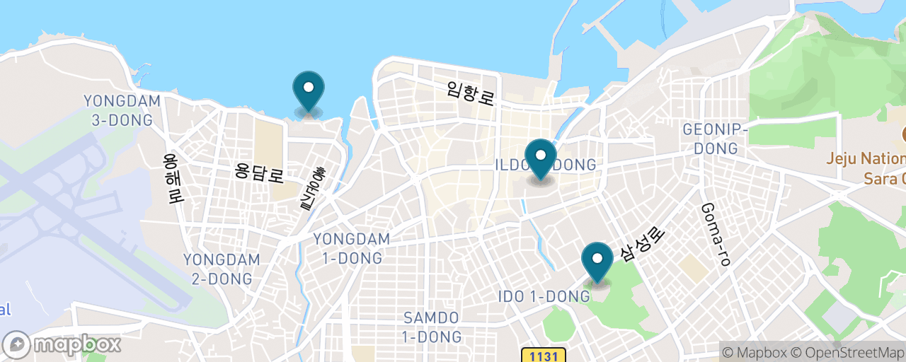 Map of the stops on “Jeju City Highlights: Dragon Rock, the Folk Museum & Dongmun Market”