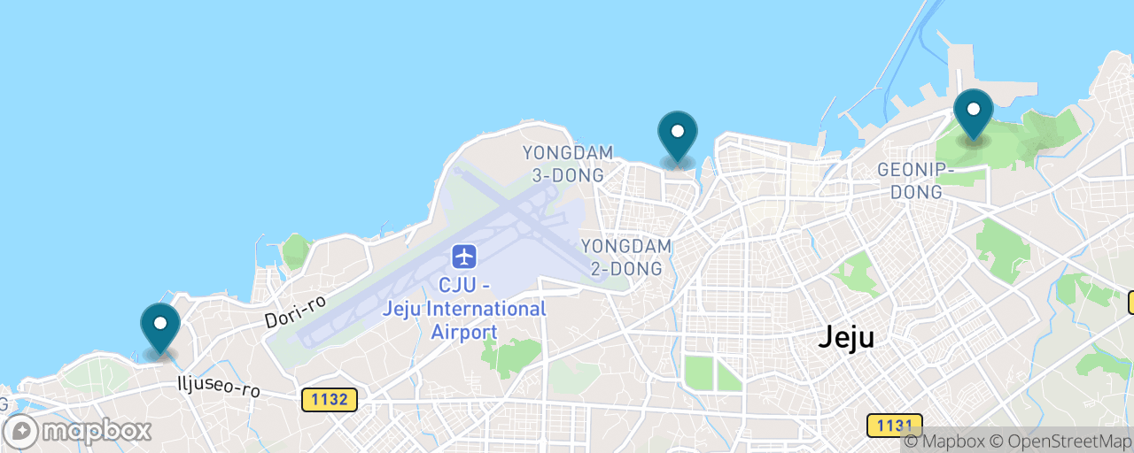 Map of the stops on “The Free Jeju City Day: Dragon Rock, Sarabong Peak & Iho Beach”