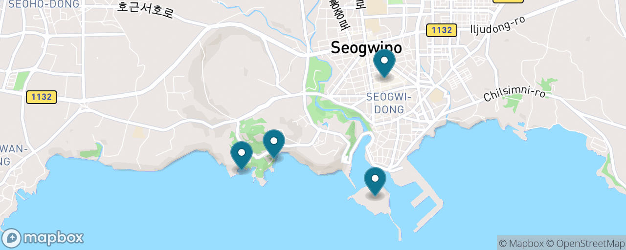 Map of the stops on “Free coastal Seogwipo: Oedolgae, Saeyeon Bridge & the Olle path”