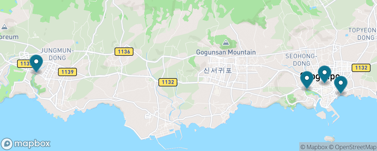 Map of the stops on “Seogwipo's three great waterfalls in a day”