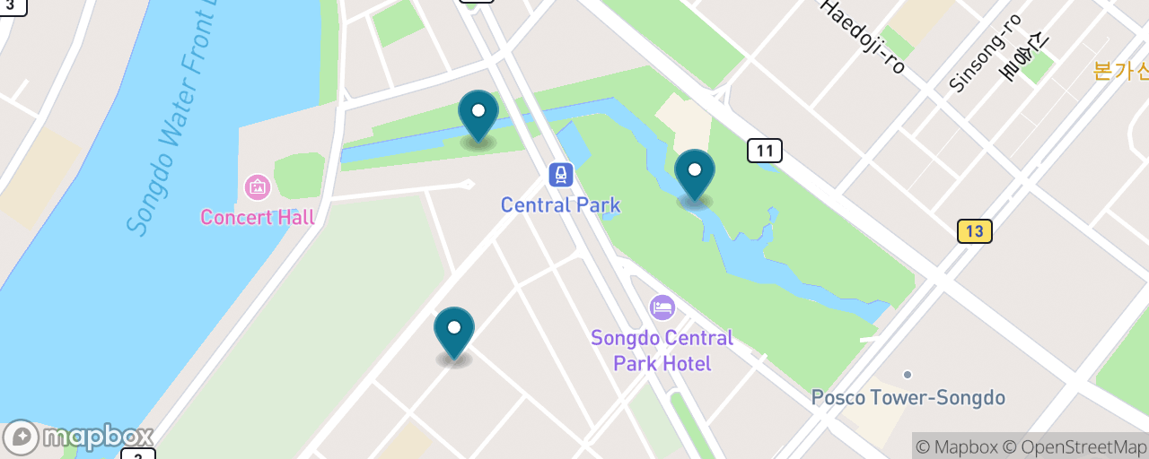 Map of the stops on “Songdo Central Park & the Tri-bowl — the easy day nearest the ship”