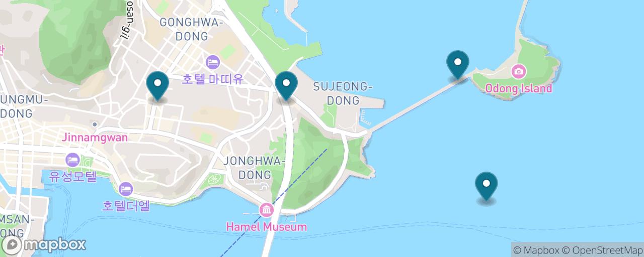 Map of the stops on “Odongdo Island & the Free Yeosu Waterfront”