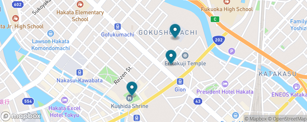Map of the stops on “Hakata's Temple Quarter on Foot”
