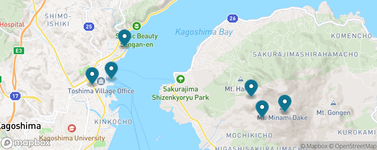 Map of the stops on “The Complete Kagoshima Day”