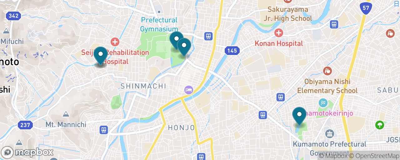 Map of the stops on “Kumamoto Castle & Suizenji by Bullet Train”