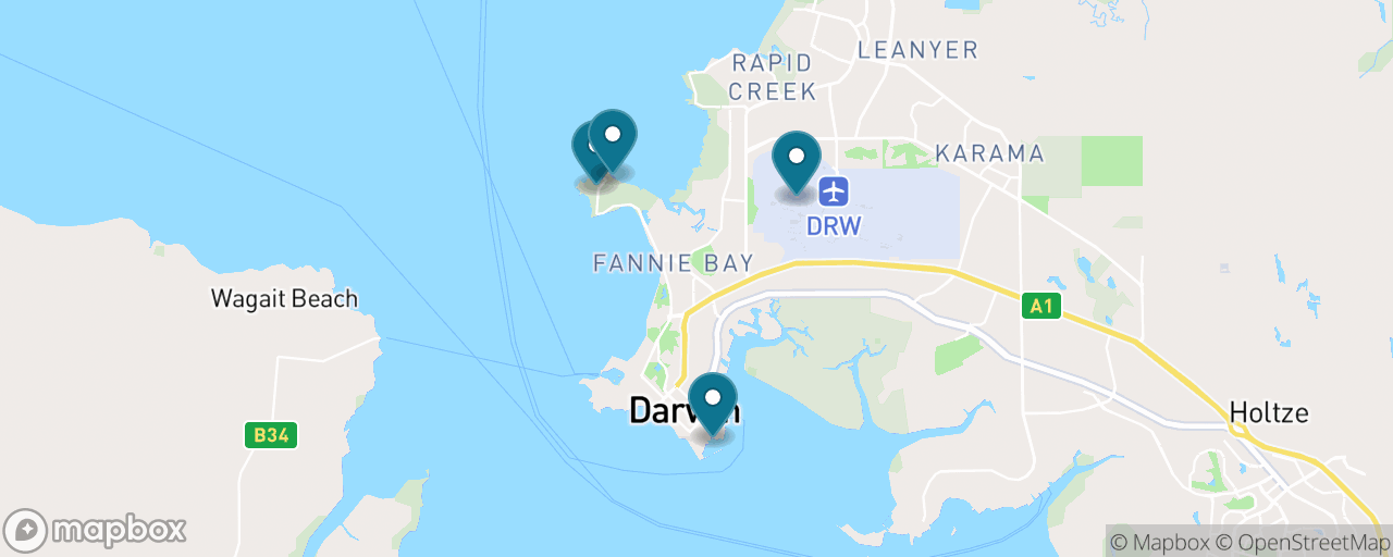 Map of the stops on “Bombing of Darwin WWII Trail”