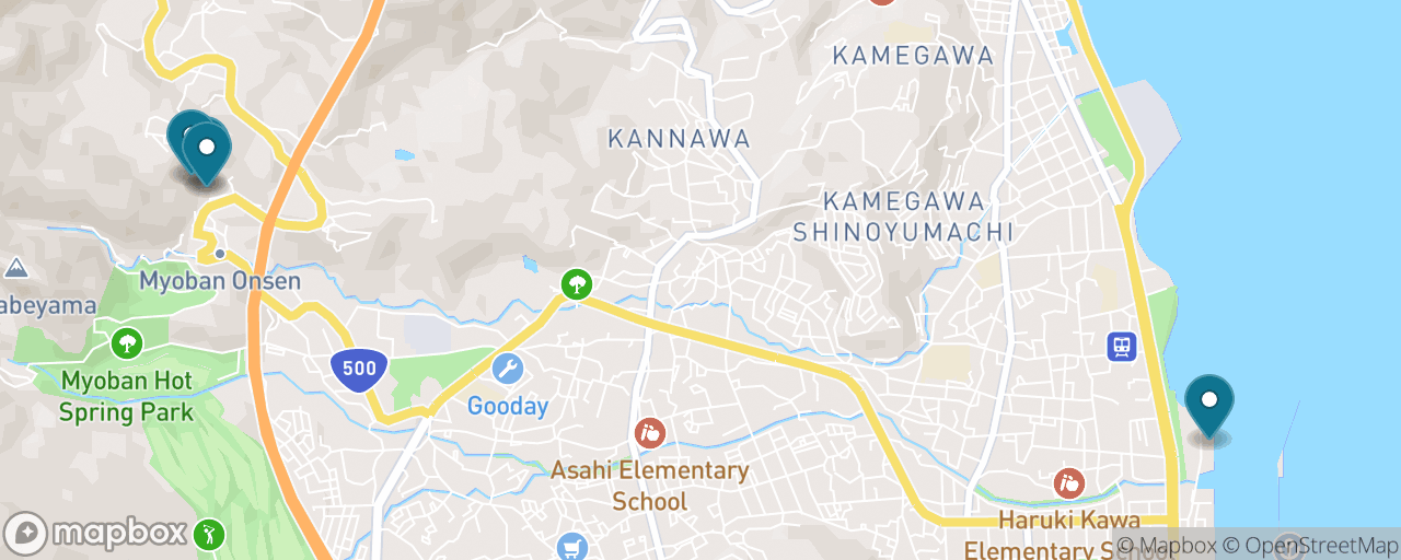 Map of the stops on “Kannawa Hell-Steam Cooking and Onsen Town”