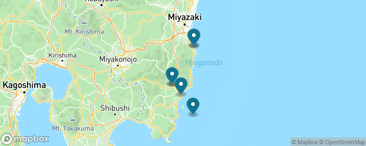 Map of the stops on “Nichinan Coast Grand Tour”