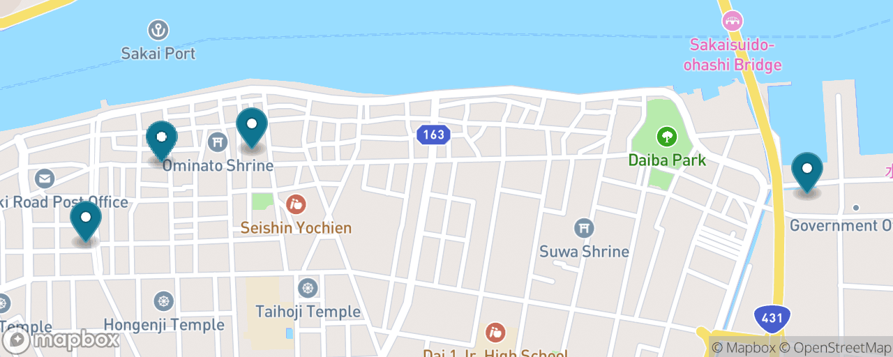 Map of the stops on “Yokai Road & the Manga Master's Museum”