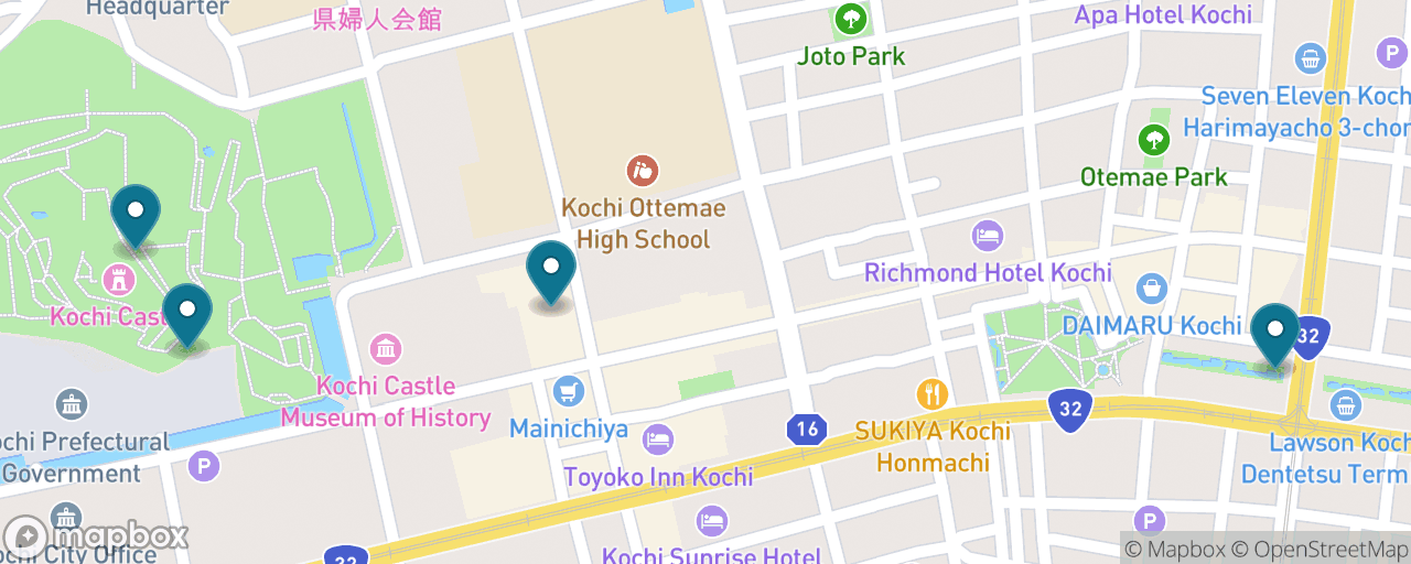Map of the stops on “Kochi Castle & Hirome Market — the Essentials”