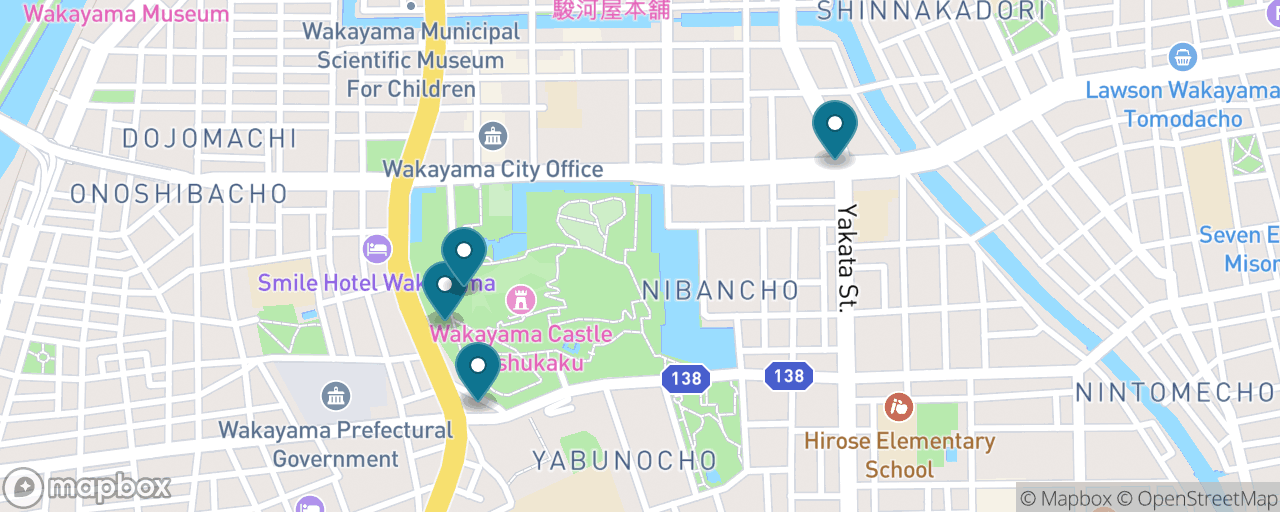 Map of the stops on “Wakayama for Free: Castle Park, Corridor Bridge & Riverside”