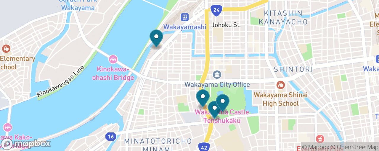 Map of the stops on “Wakayama Castle & the Kishu Tokugawa Keep”