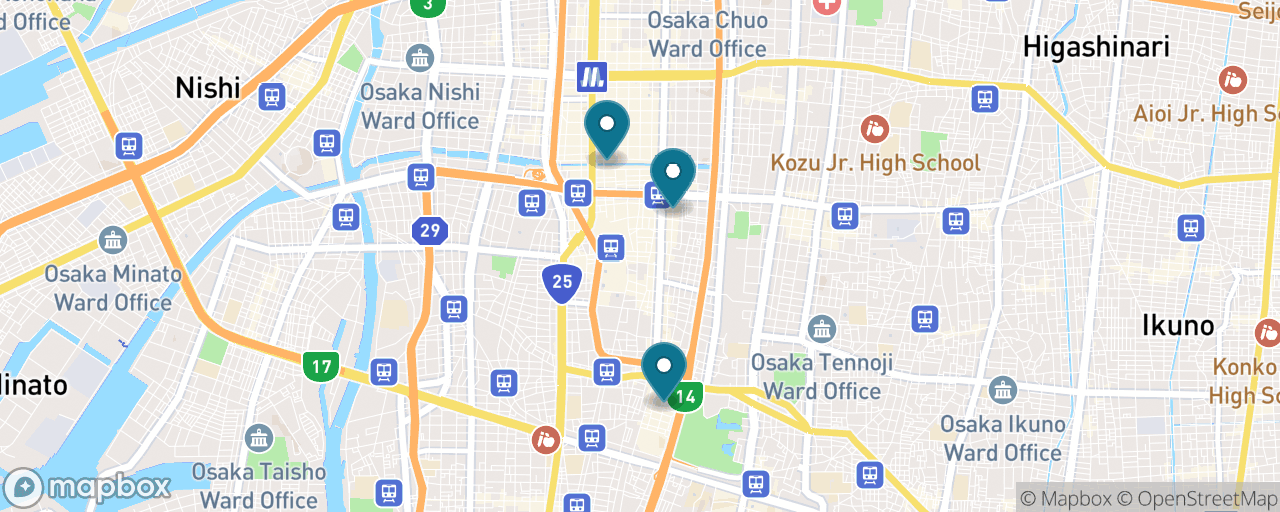 Map of the stops on “Osaka Street-Food Crawl: Kuromon, Dotonbori & Shinsekai”