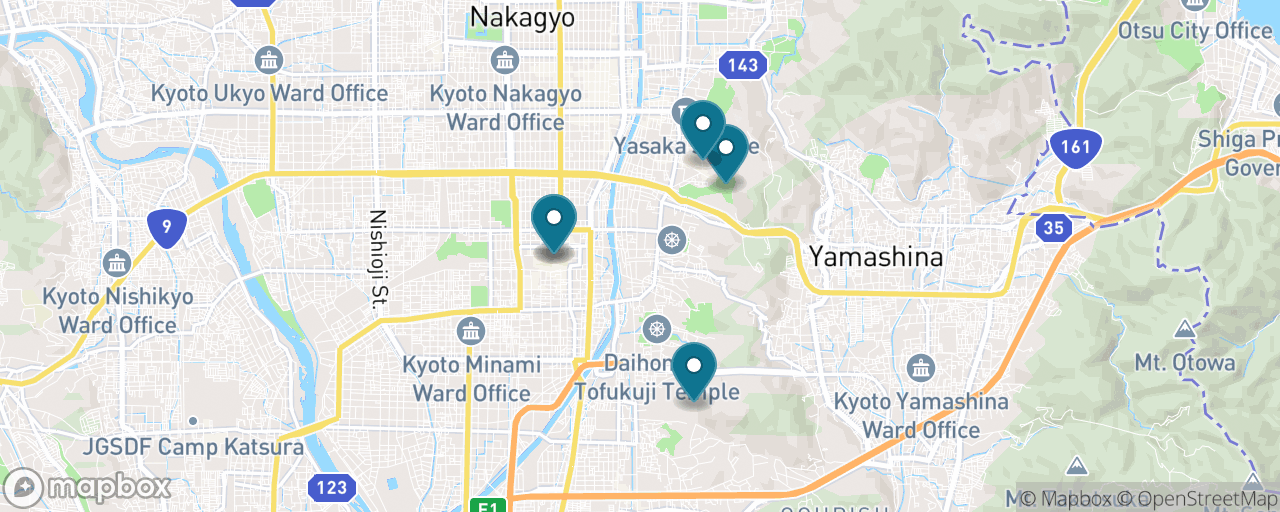 Map of the stops on “Kyoto DIY: Fushimi Inari & Kiyomizu-dera”