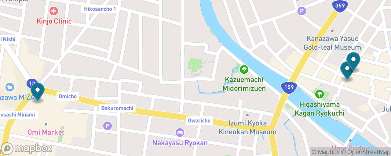 Map of the stops on “Omicho Seafood & Gold-Leaf Craft”