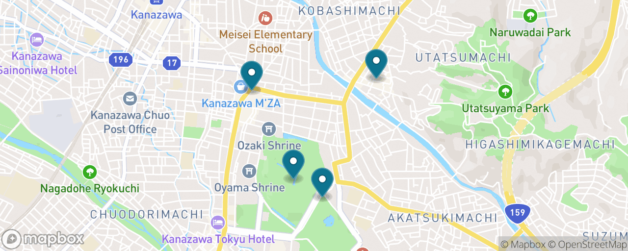 Map of the stops on “Kanazawa Highlights: Garden, Castle & Geisha Lanes”
