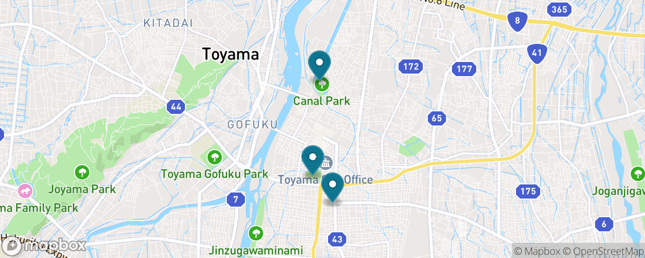 Map of the stops on “Toyama City: Castle, Glass Art & the Canal Park”