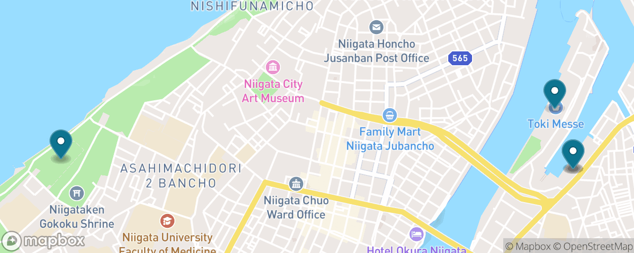 Map of the stops on “Family Niigata: Seafood Market, Aquarium & River Views”