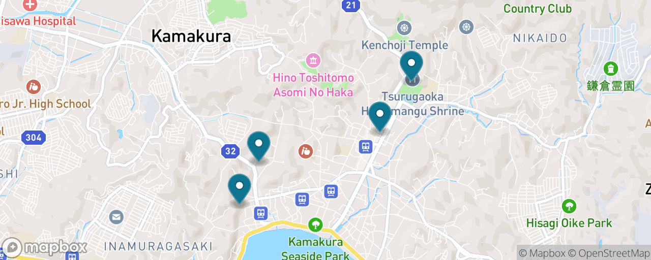 Map of the stops on “Kamakura: The Great Buddha & Ancient Temples”