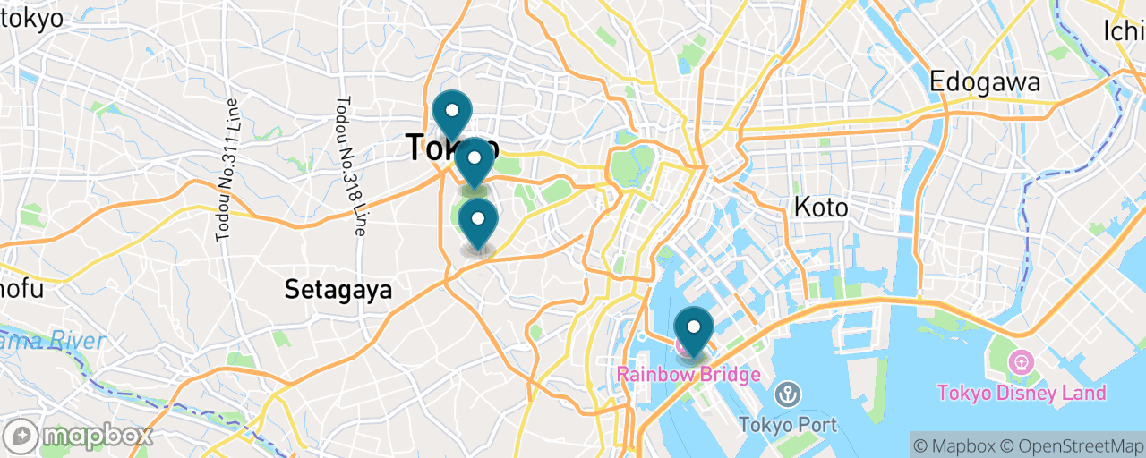 Map of the stops on “Tokyo for Free”