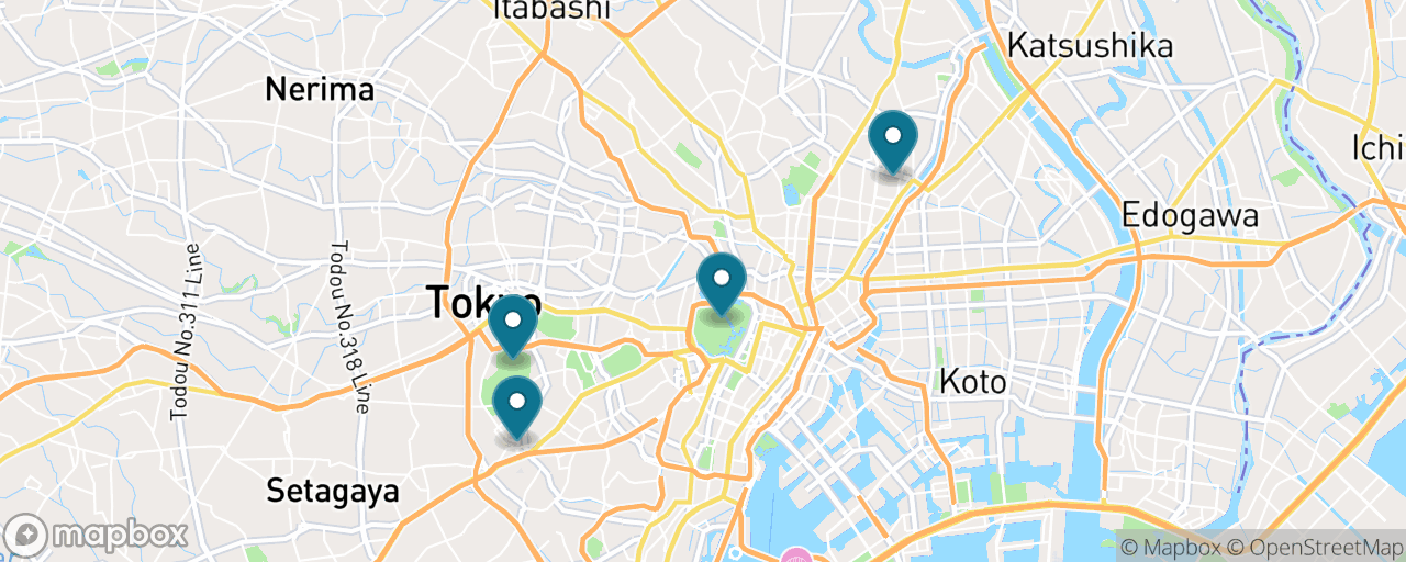 Map of the stops on “Tokyo in a Day: Meiji, Asakusa & the Palace”