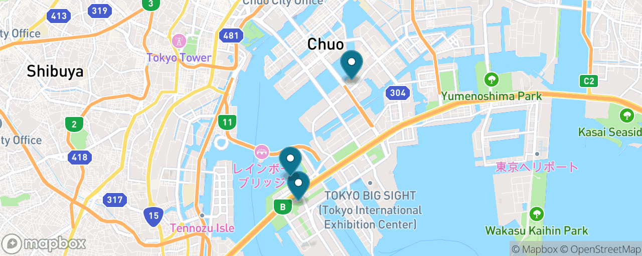 Map of the stops on “Odaiba Without the Train”