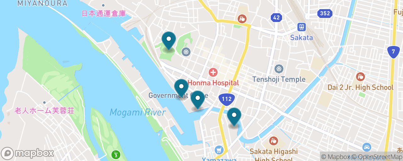 Map of the stops on “Free Sakata: Warehouses, Lighthouse Hill & Harbour”