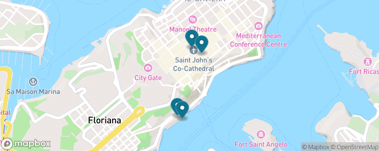 Map of the stops on “Valletta essentials: the lift, the gun and Caravaggio”