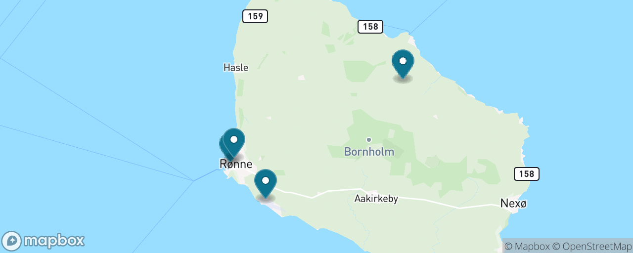 Map of the stops on “Round Churches & Medieval Bornholm by Bus”