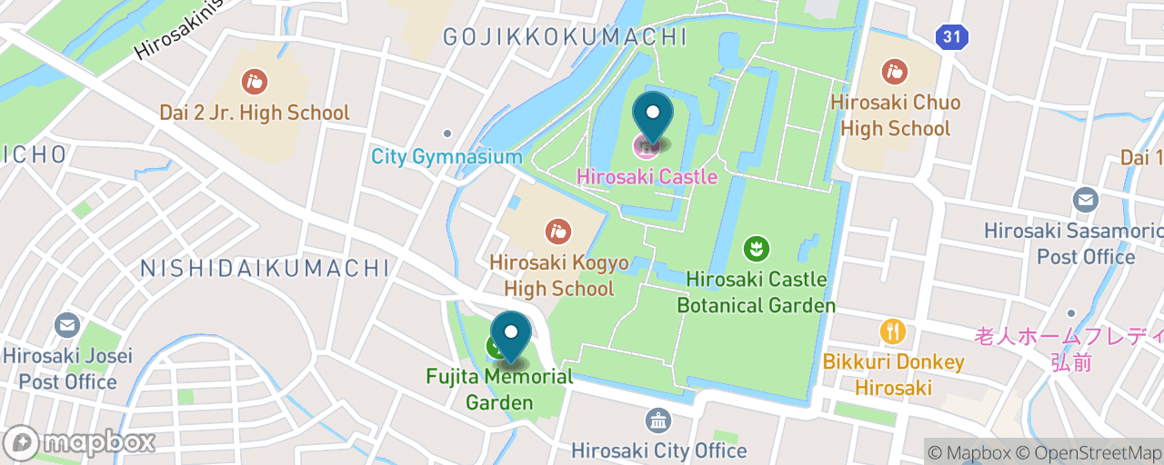 Map of the stops on “Hirosaki Castle Park & the Samurai Town”