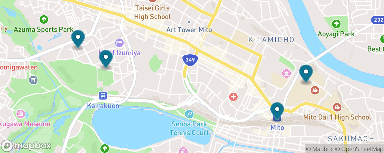 Map of the stops on “Mito by Train: Kairakuen Garden & the Kodokan”
