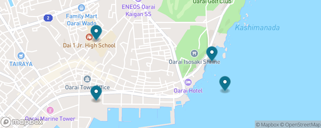 Map of the stops on “Oarai's Free Coast: Sea Torii, Shrine & Mentai Park”